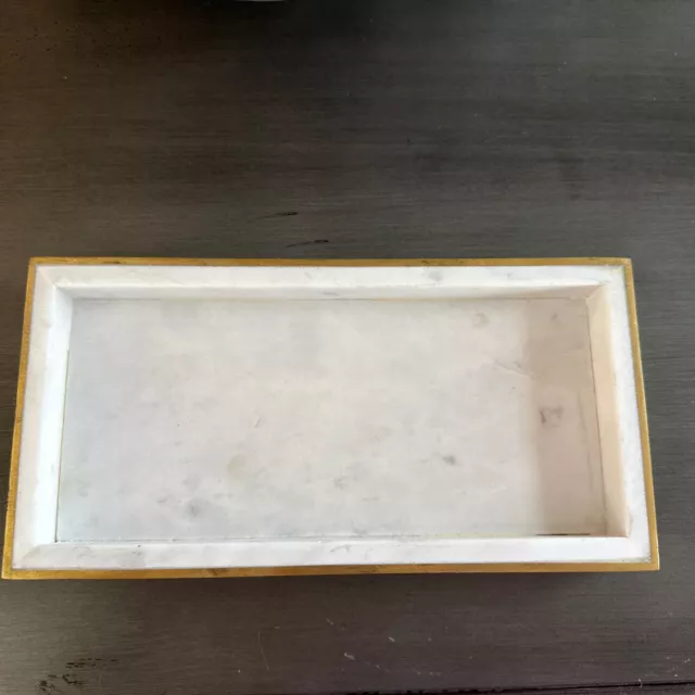 Marble And Brass Small Tray 9 X 4.5, Soap, Vanity, Candle Tray