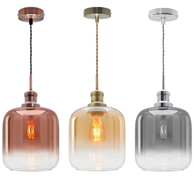 Vintage Smoked Glass Shade Pendant Ceiling Lights Home Pub Club Diner Chandelier
