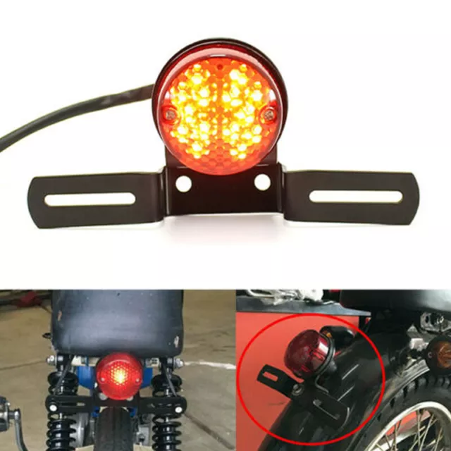 Round Motorcycle Cafe Racer Brake LED Tail Light Red For Harley Chopper Bobber T
