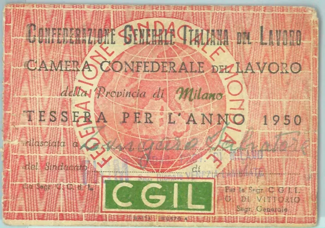 87216 -  TESSERA D'EPOCA - CGIL  Milano FIOM 1950