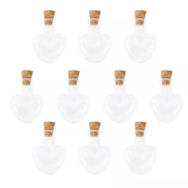 10x Clear Mini Glass Bottles Jars + Cork Love Heart Shape Wish Note Craft Bottle