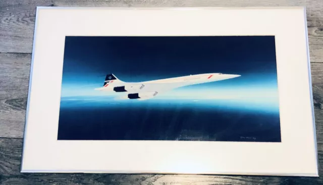 Vintage Concorde British Airways Chrome Metal Framed Print 57 x 35 cm's