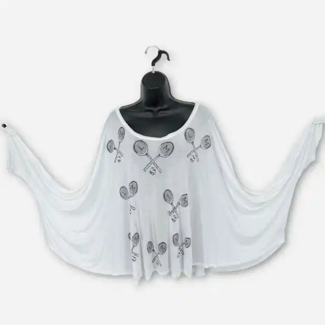 Lauren Moshi NEW Women's Angel Oversized T-Shirt w/ Mini Rackets Size M/L White