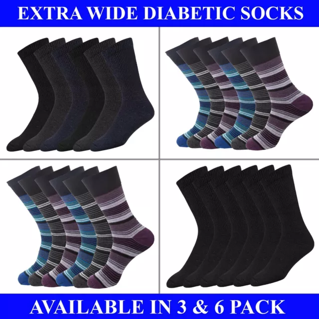 Mens Extra Wide Socks Diabetic Loose Top Big Foot Cotton Rich Sock 3 6 Pairs UK