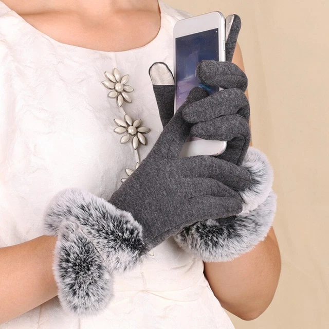 Gants D'hiver Femme En Cuir Doublés Polaire Et Bordure Fausse Fourrure - Neuf Avec étiquettes