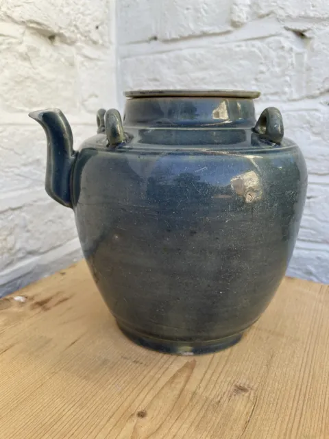 Chinese Blue Glazed Teapot Water Jug Wine Pot Storage Jar  - 19th Century