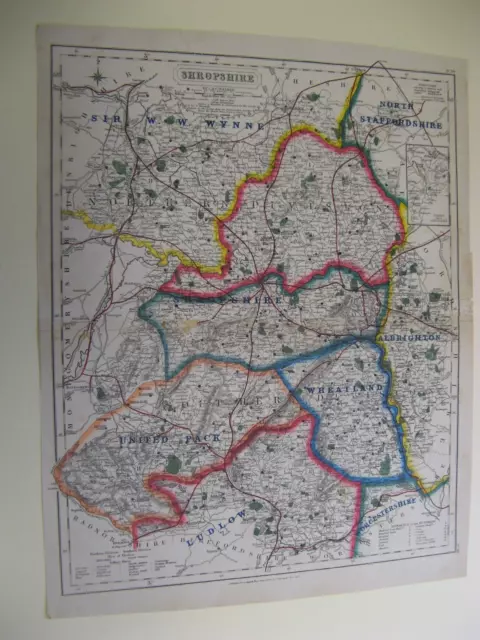 100% Original Shropshire Fox Hunting Map By Hobson C1860/S Vgc  Coloured