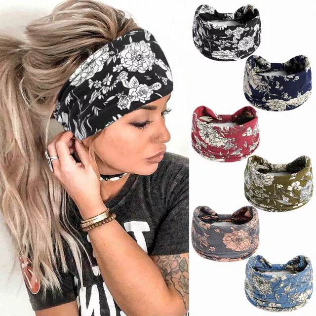 Womens Yoga Wide Headband Ladies Elastic Fold Hair Band Sports Turban Head Wrap