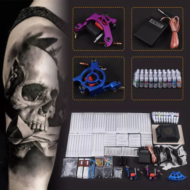 Profi Tatoo Komplettes Set 2x Tattoo Maschine mit 50x Nadeln 20 Farben Tinte Neu