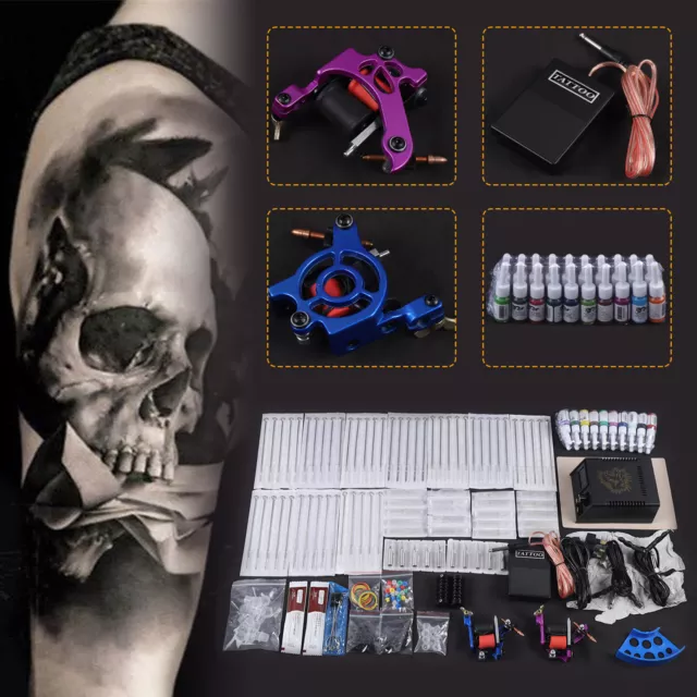 Set completo macchina per tatuaggi 2 macchina per tatuaggi 20 colori kit aghi inchiostro nuovo
