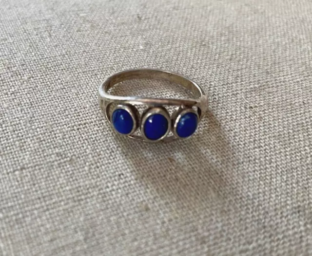 VINTAGE 1970s Navajo LAPIS LAZULI 925 Sterling Silver oval Stone Ring *SIZE 7.5*