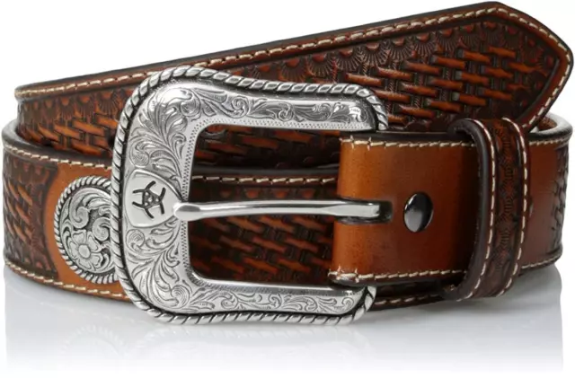 Ariat Western Mens Belt Leather Basket Stamp Conchos Tan A1015408