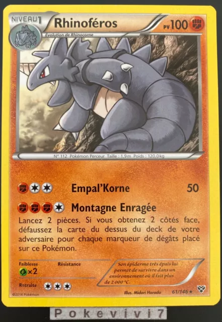 Carte Pokemon RHINOFEROS 61/146 Rare XY1 XY de Base FR