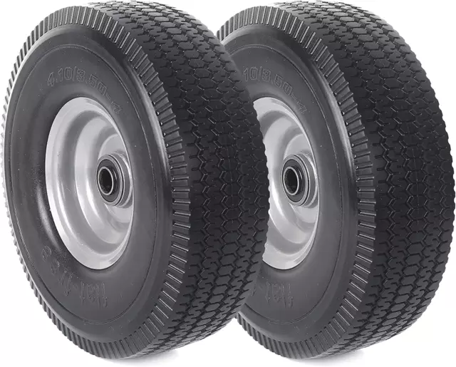 (2-Pack)  10 X 3.50-4” Solid PU Run-Flat Tire Wheel - 10” Flat Free Tubeless Tir 2