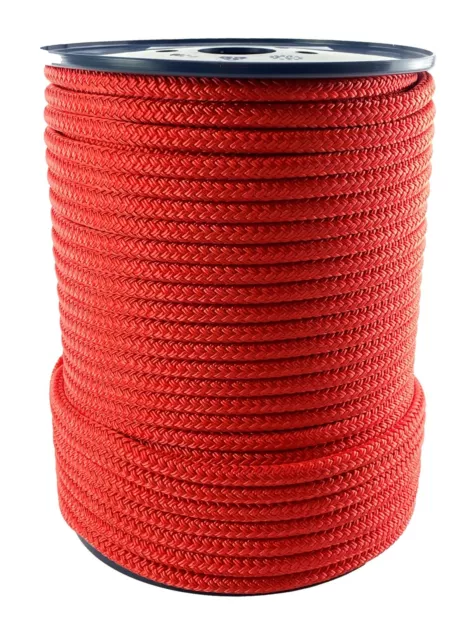 Corde polyester double tresse rouge 10 mm x 100 mètres, quai marine de qualité