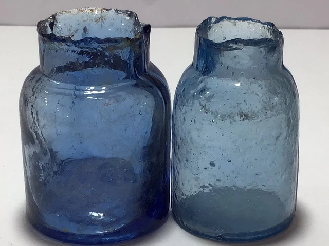 2 Nice COPPER BLUE C1910 Victorian RAT POISON Not Old Ink Bottles J25
