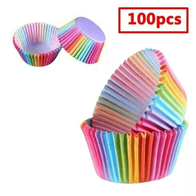 100pcs Papier Arc En Ciel Gâteau Cupcake Revêtements Cuisson Muffin Tasse Étui