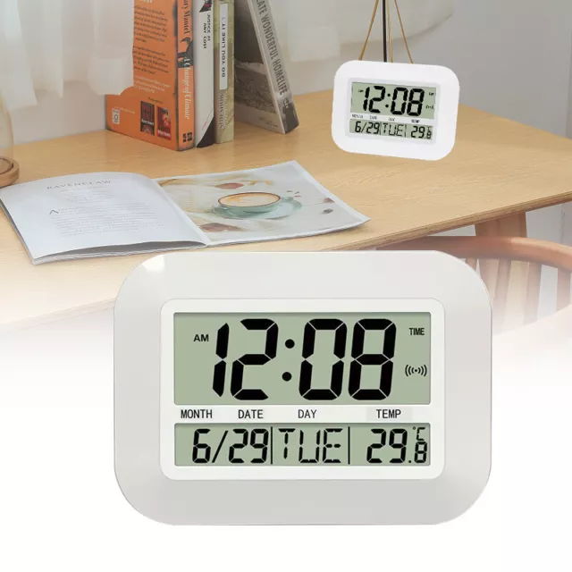 Horloge murale de maison LCD Digital Silent Wall Desk Clock w/ Temperature Date