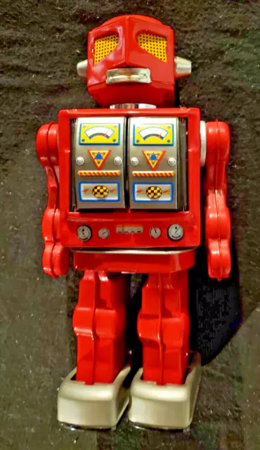 12" TIN  SPACE EVIL ROBOT -  Red / Japan Battery Operated Metal House (KR)