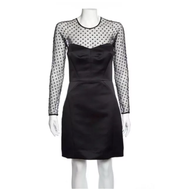 Milly Black Silk Illusion Long Sleeve Mini Dress Size 2 2