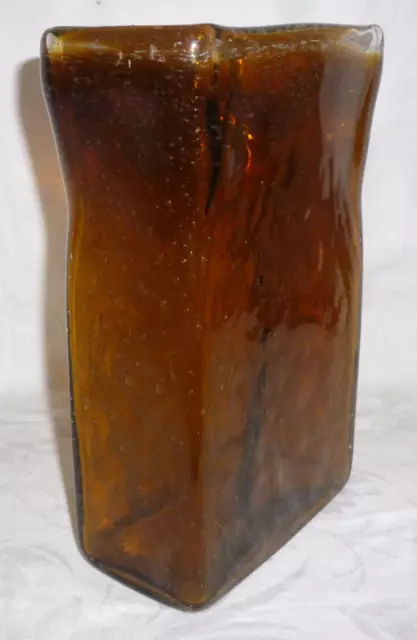 LARGE RETRO 1970s MID CENTURY AMBER STUDIO GLASS VASE - 19cm high - vgc 2