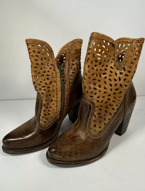 Women’s Bed | Stu Irma Cutout Round Toe Teak Tan Rustic Boho Boot Size 8