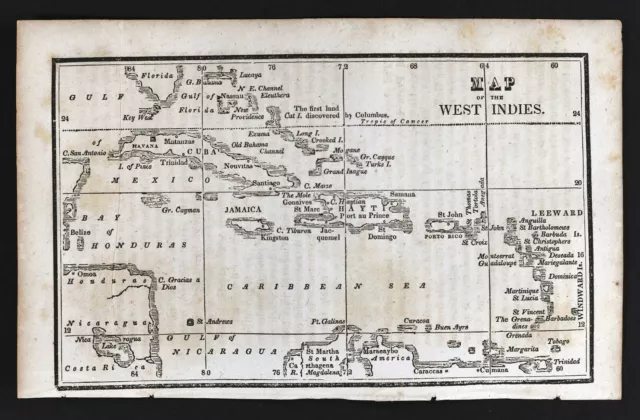1830 Nathan Hale Map West Indies Caribbean Jamaica Cuba Porto Rico Hayti Bahamas