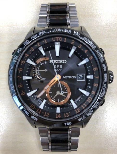 Seiko Astron SBXA017 Date GPS Titanium Ceramic 10Bar Black Solar Mens Watch