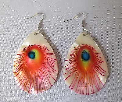 Fashion Earrings Shell Like With Peacock Feather Painting In 6 Colors.