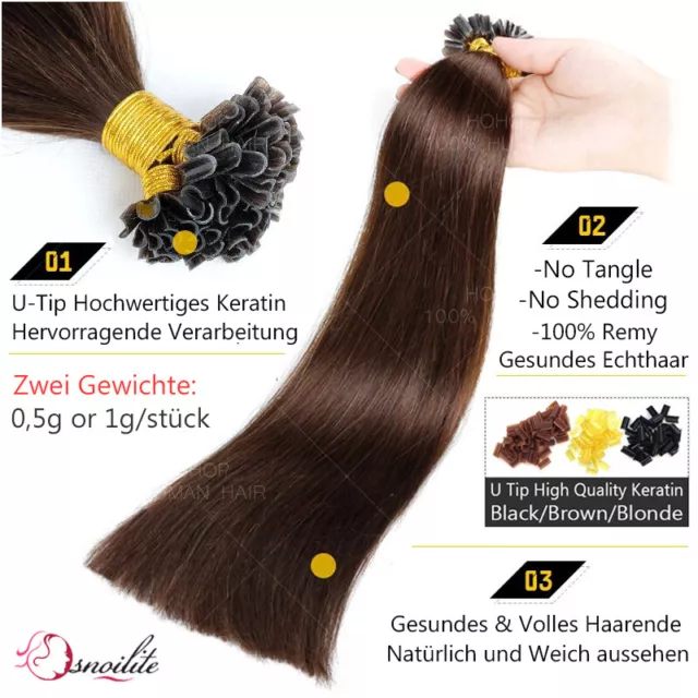 200 Strähnen Russisch Remy Echthaar Bonding Keratin Extensions Haarverlängerung 3