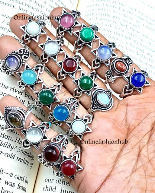 Opalite,Sunstone & Mix Gemstone 925 Sterling Silver Plated Wholesale Lot Rings