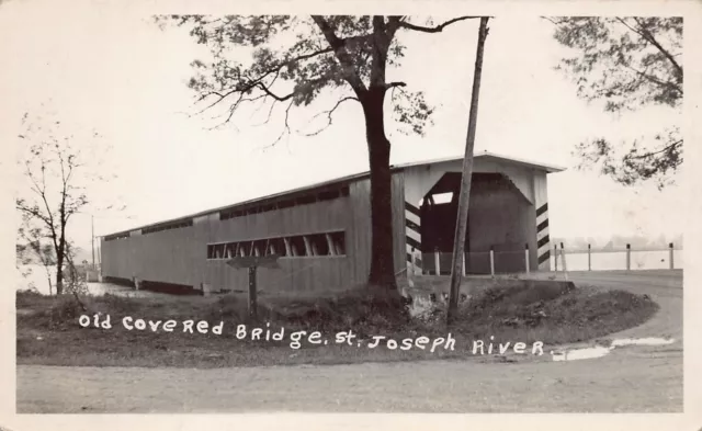 RPPC Saint Joseph River MI Michigan Langley Covered Bridge Photo Vtg Postcard Y8