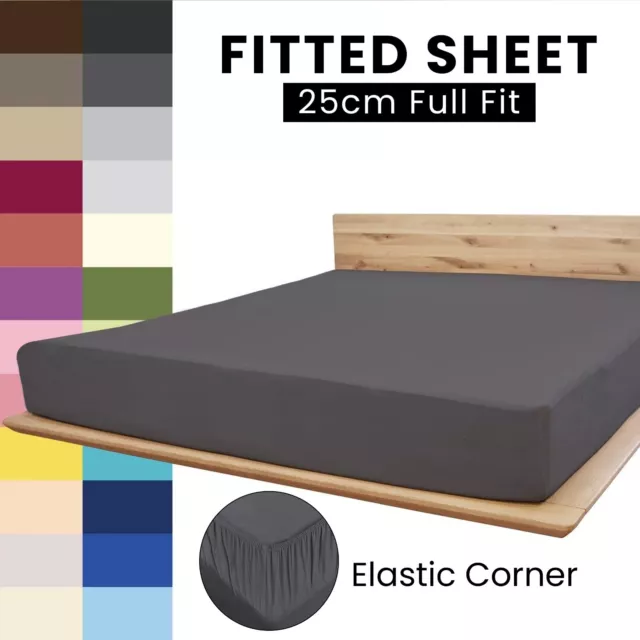 Fitted Sheet 25cm Extra Deep Full Fit Bed Sheets Mattress Cover Double King Size