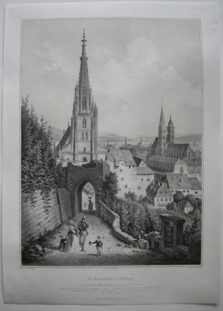Esslingen Neckar Frauenkirche Stadtansicht Orig Lithografie E. Emminger 1860 2