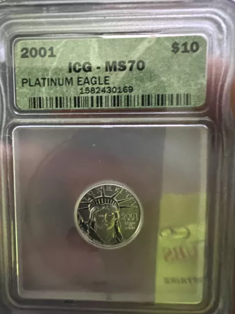 2001 ICG MS70 | 1/10 oz PLAT. - US Statue of Liberty Eagle $10 Coin #1582430169 