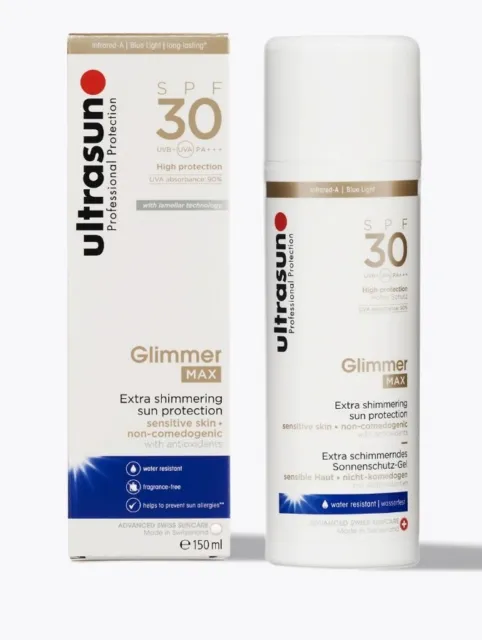 BRAND NEW Ultrasun Glimmer MAX SPF 30 Extra Shimmering Sun Protection (150ml)