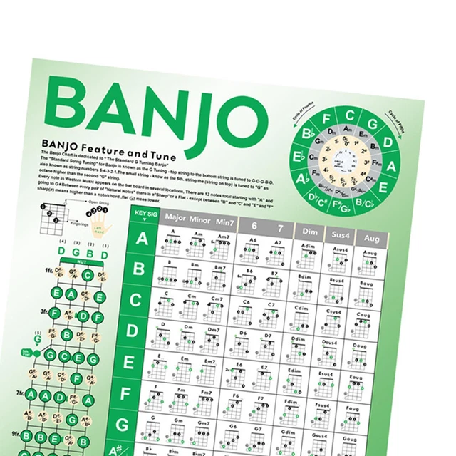 BANJO CHORDS CHART Poster Educational Banjo Fretboard Notes Teaching ...