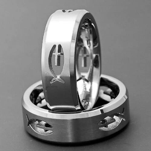 7mm Open Celtic Fish Titanium Satin Polish Comfort Fit Men's Wedding Band