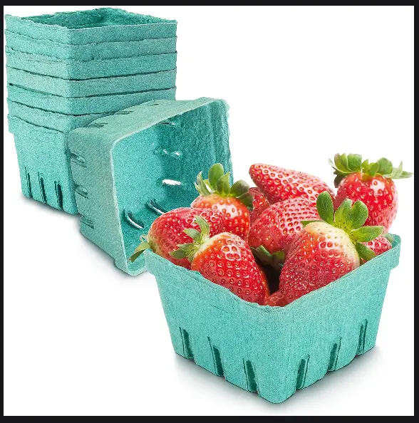 [44 Pack] Pint Green Molded Pulp Fiber Berry Basket Produce Vented Container for