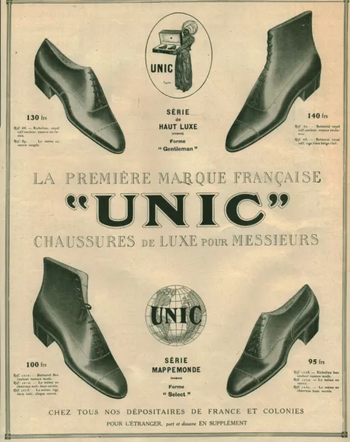 Publicité ancienne chaussures Unic 1921 issue de magazine