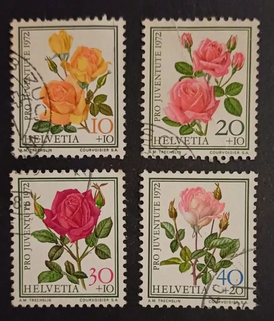 Francobolli Svizzera Pro Juventute Flora Fiori Rose Mc 984/987 Yt 914/917 1972