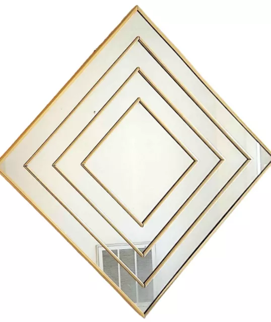 Vintage Gold Geometric Wall Mirror Mid Century Modern Diamond Square Art Deco