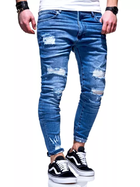 Behype. Herren Destroyed Stretch Jeans-Hose Used 80-6376 Blau/Schwarz/Grau NEU