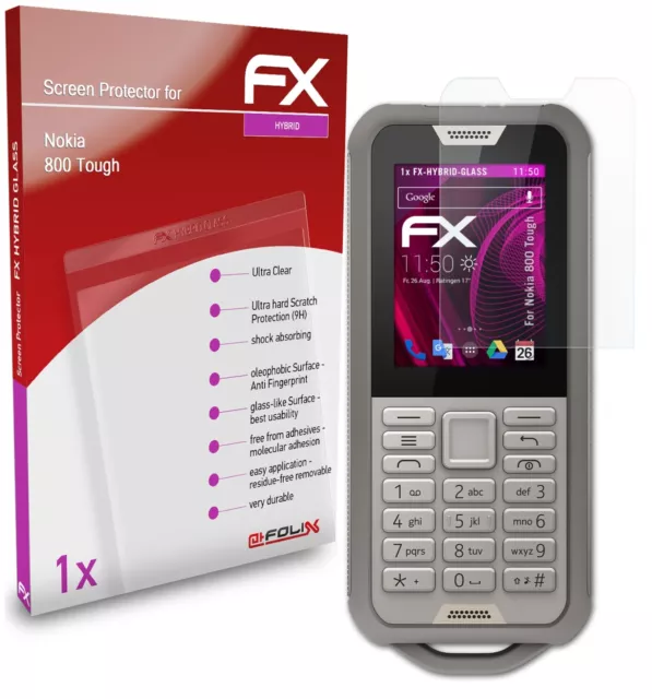 atFoliX Verre film protecteur pour Nokia 800 Tough 9H Hybride-Verre