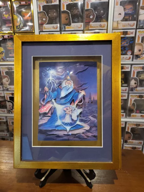 Wizard Casting Spell on Fairy 34cm x 28cm Framed Decopage 3D Mystical Artwork