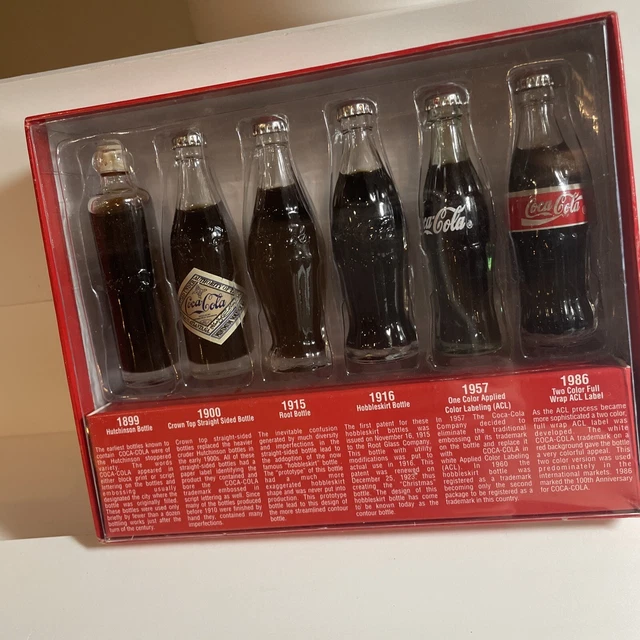 EVOLUTION OF THE Cocacola Contour Bottle Vintage Mini Coke Display Set
