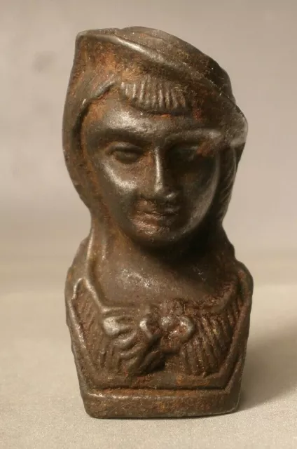 Cast Iron Miniature Bust of Young Girl With Hat