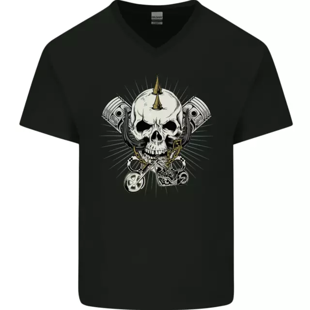 T-shirt da uomo Piston Skull Moto Biker scollo a V cotone