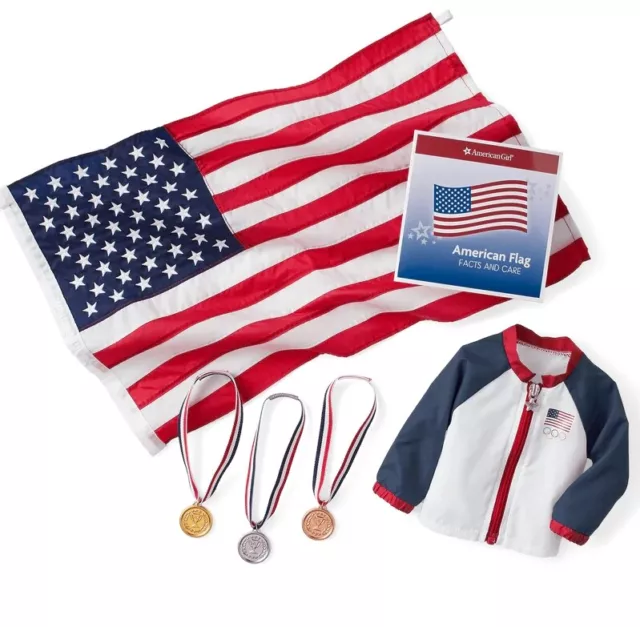 American Girl Team USA Medal Ceremony Set For 18" Doll ~Flag Jacket Medals + NIB
