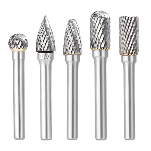 5PCS Double Cut Carbide Burr Set-1/4 Inch Shank 10MM Head Die Grinder Bits
